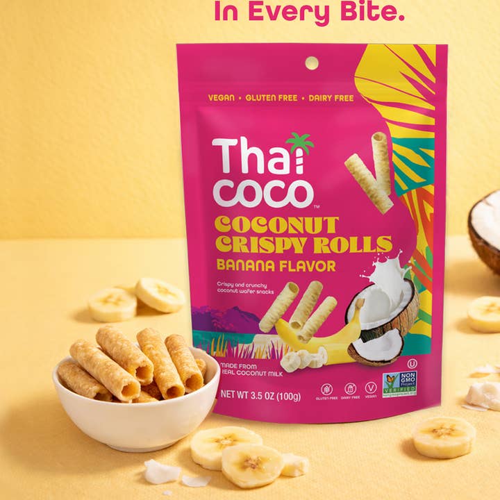 Banana Coconut Crispy Rolls - 3.5 oz for wholesale by Thai Coco