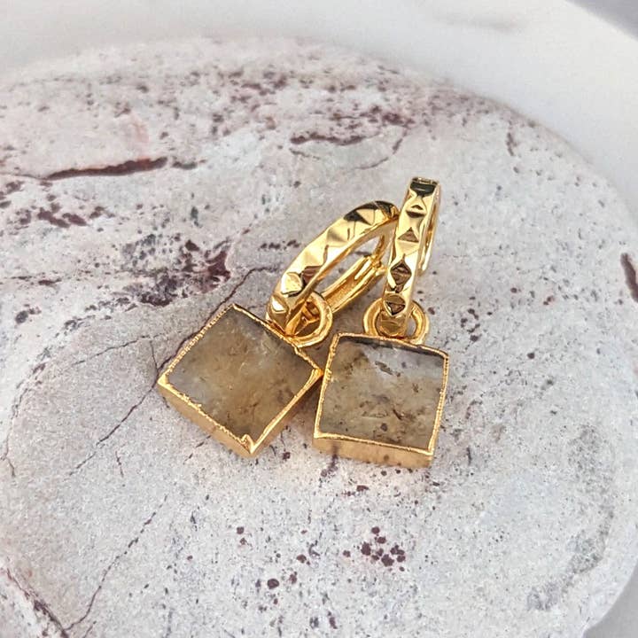 Lapis London - Wholesale Hoop Earrings - The Square Citrine Gemstone Hoop Earrings3