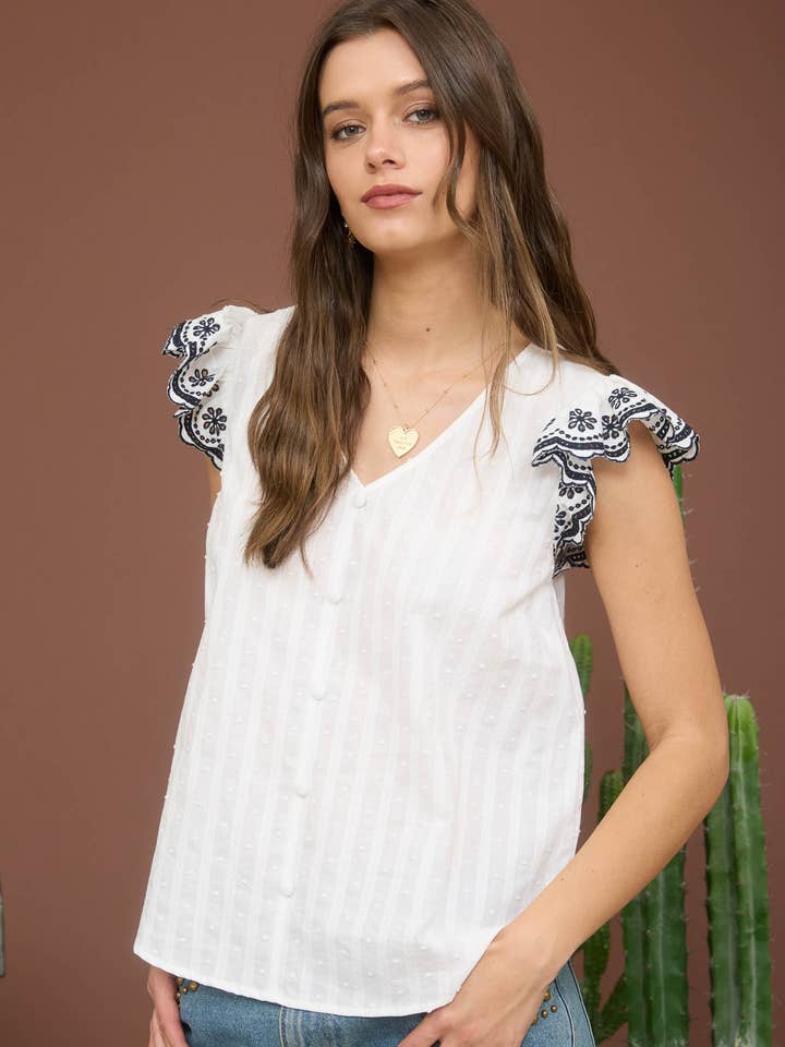 Blu Pepper - Vendita all'ingrosso Camicetta - Donna - Blusa a maniche con fiori a contrasto a righe e pois.11