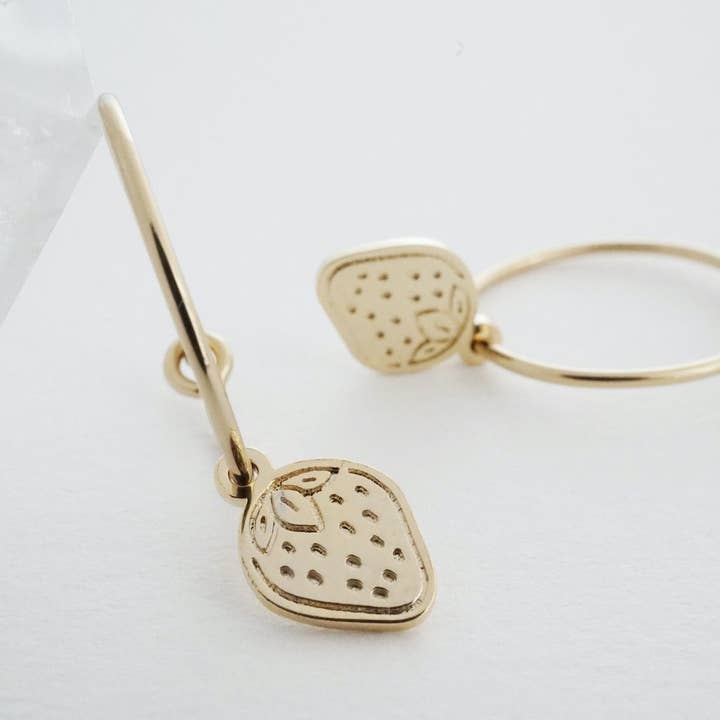 Magic Charm Strawberry Hoops for wholesale by Honeycat Jewelry