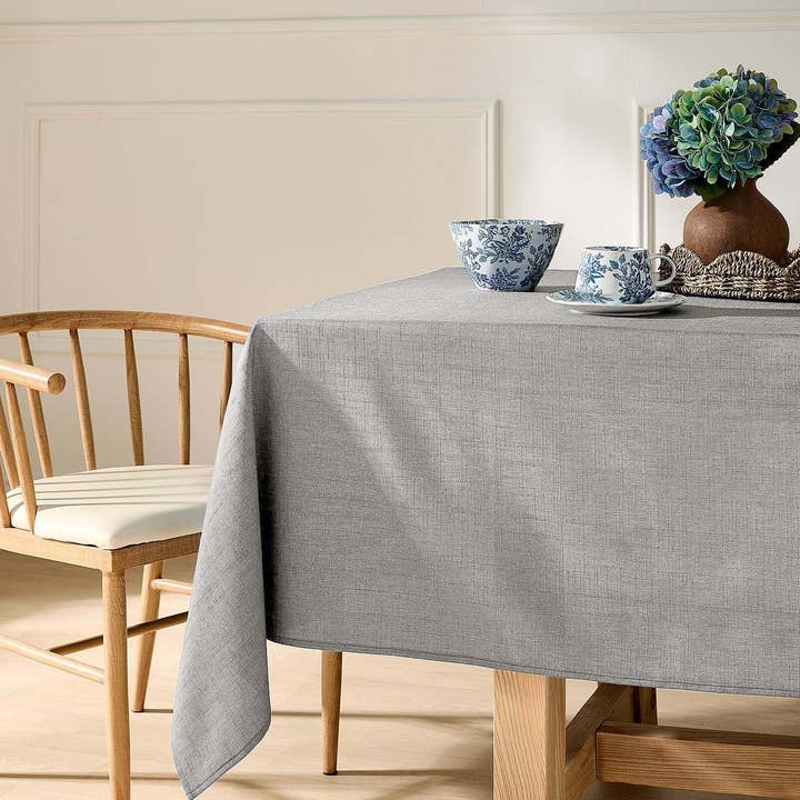 Textured Faux Linen - Grey - 100% Polyester Tablecloth for wholesale by Texstyles Deco Inc.