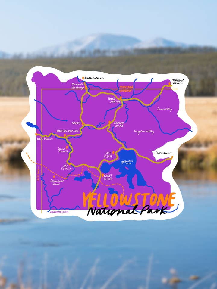 Yellowstone National Park Map Sticker for wholesale by Ranger Collective
