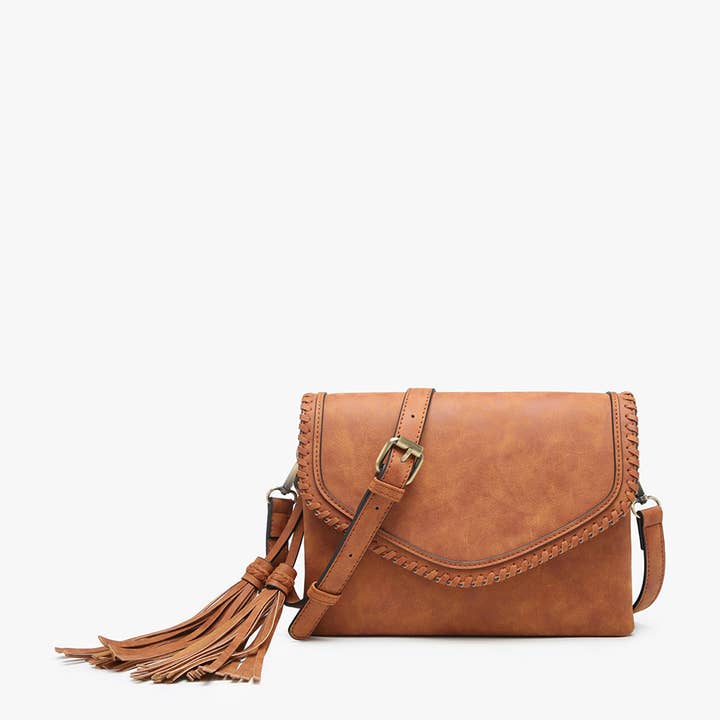 Jen & Co. - Wholesale Crossbody Bag - Women's - M1802SDE Sloane Suede Flapover Whipstitch Crossbody