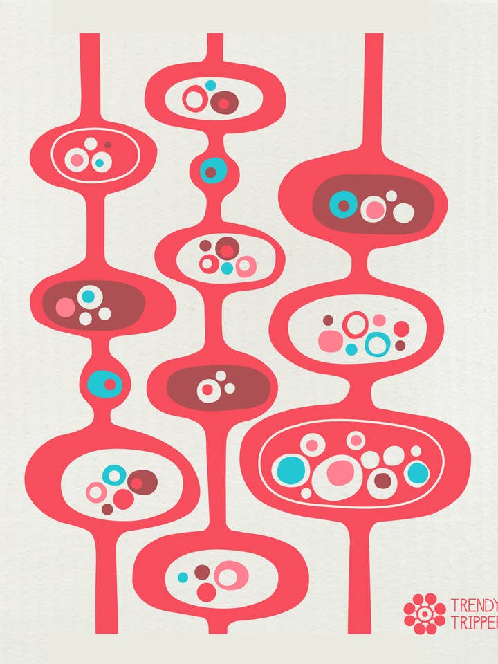 MCM Pods Red + Bordeaux Swedish Dishcloth on Natural for wholesale by Trendy Tripper