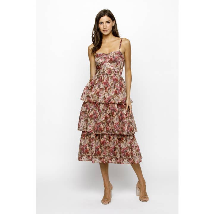 JD9088- FLORAL ORGANZA MIDI DRESS for wholesale on Faire