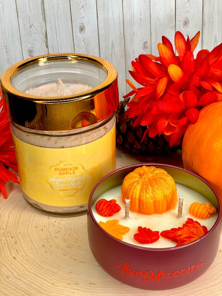 Pumpkin Apple Candle & Body Scrub Set for wholesale by Skin Melodie’s