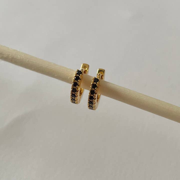 Tara Huggies Gold- Black Zirconia for wholesale by Namaste Jewelry