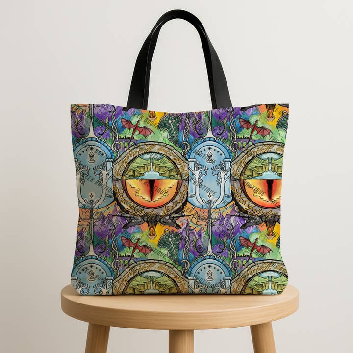 Grand sac fourre-tout à fermeture éclair Aventure Livre Œil Anneau LOTR Film pour la vente par The Geek Boutique
