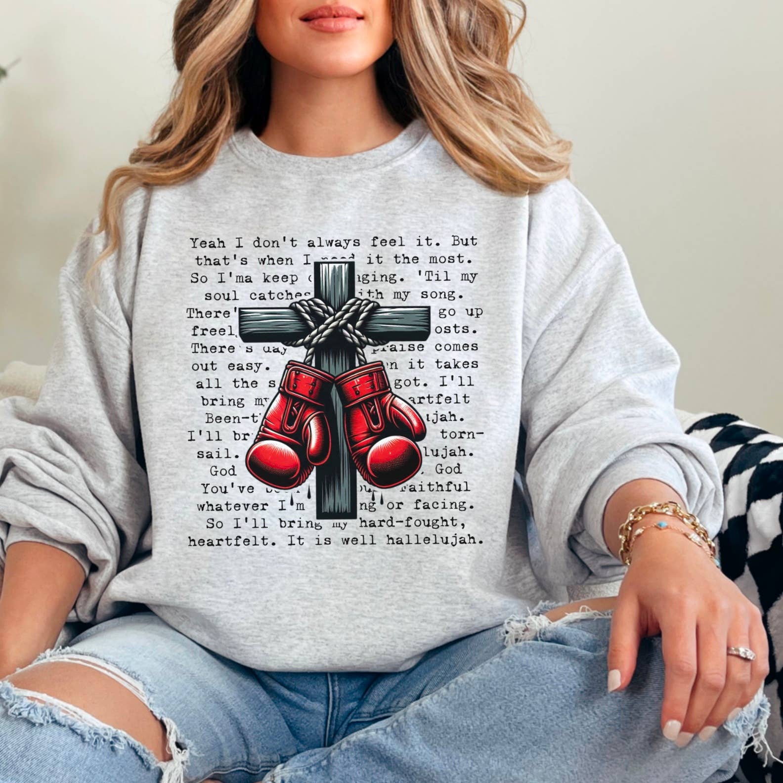 Shoppe SHC – wholesale Graphic sweatshirt – Women’s – Hard Fought Hallelujah  Screen Print Sweatshirt 1
