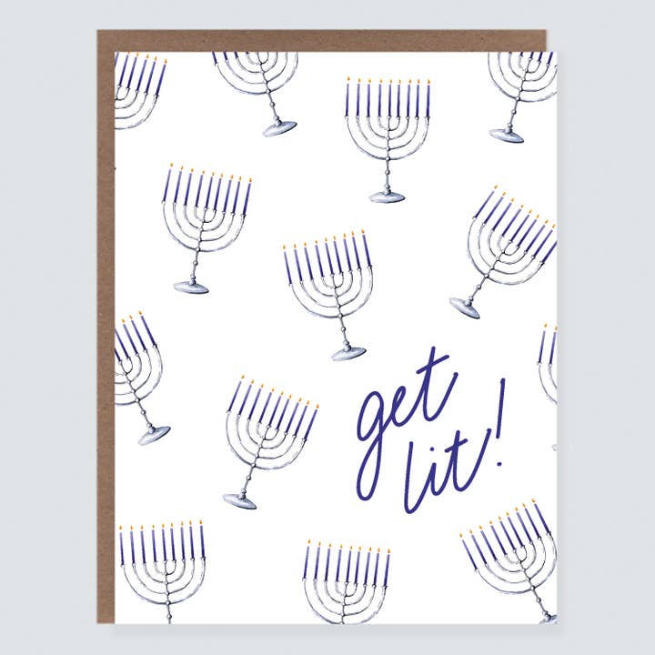 Get Lit Menorah | Hanukkah Card for wholesale by Morgan Swank Studio