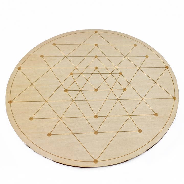 Shamans Crystal - Wholesale Crystal Grid - Crystal Grid Plates Round In Wood, 20cm Wide, Flower of Life23