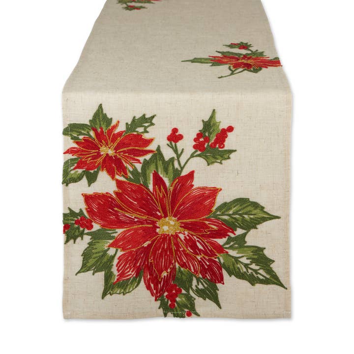 Corredor de mesa bordado Poinsettia Holly - 14 x 70 por atacado de Design Imports