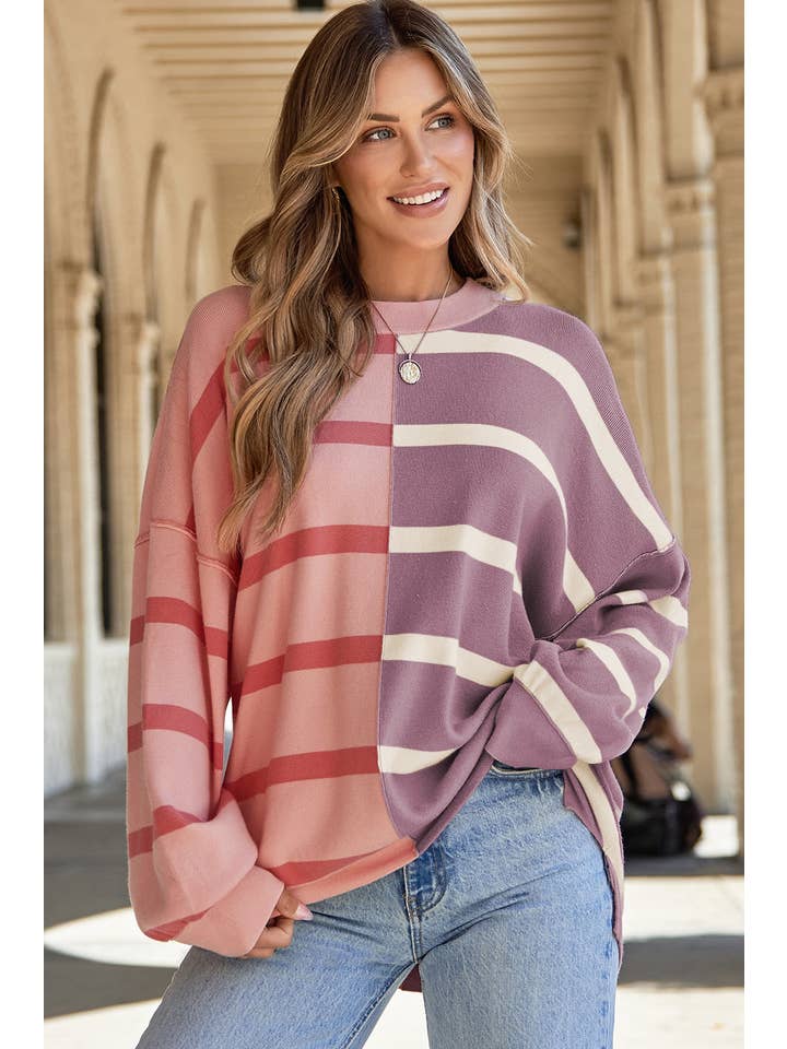 Lovesoft - Wholesale Tunic Sweater - Women's - Light French Beige Colorblock Oversized Sweater5