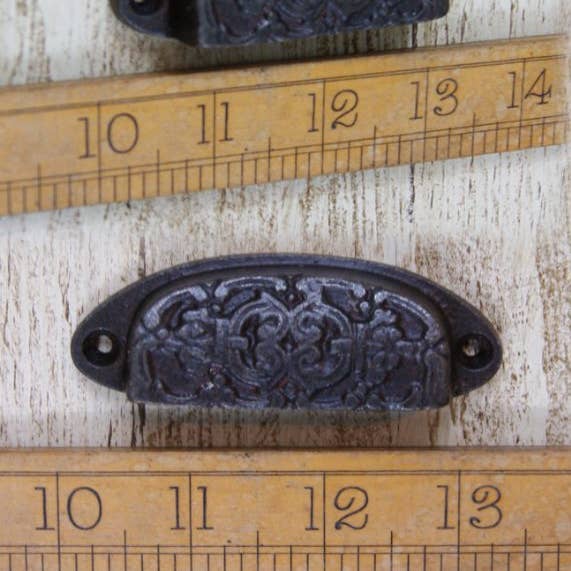 Cup Handle DAINTY Design Antique Iron 82mm x 30mm 6g Screws TBD for wholesale by Cottingham Collection