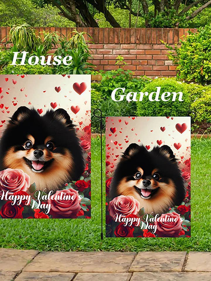 Pomeranian Black/Tan - Valentine House Flag for wholesale by Best of Breed Products