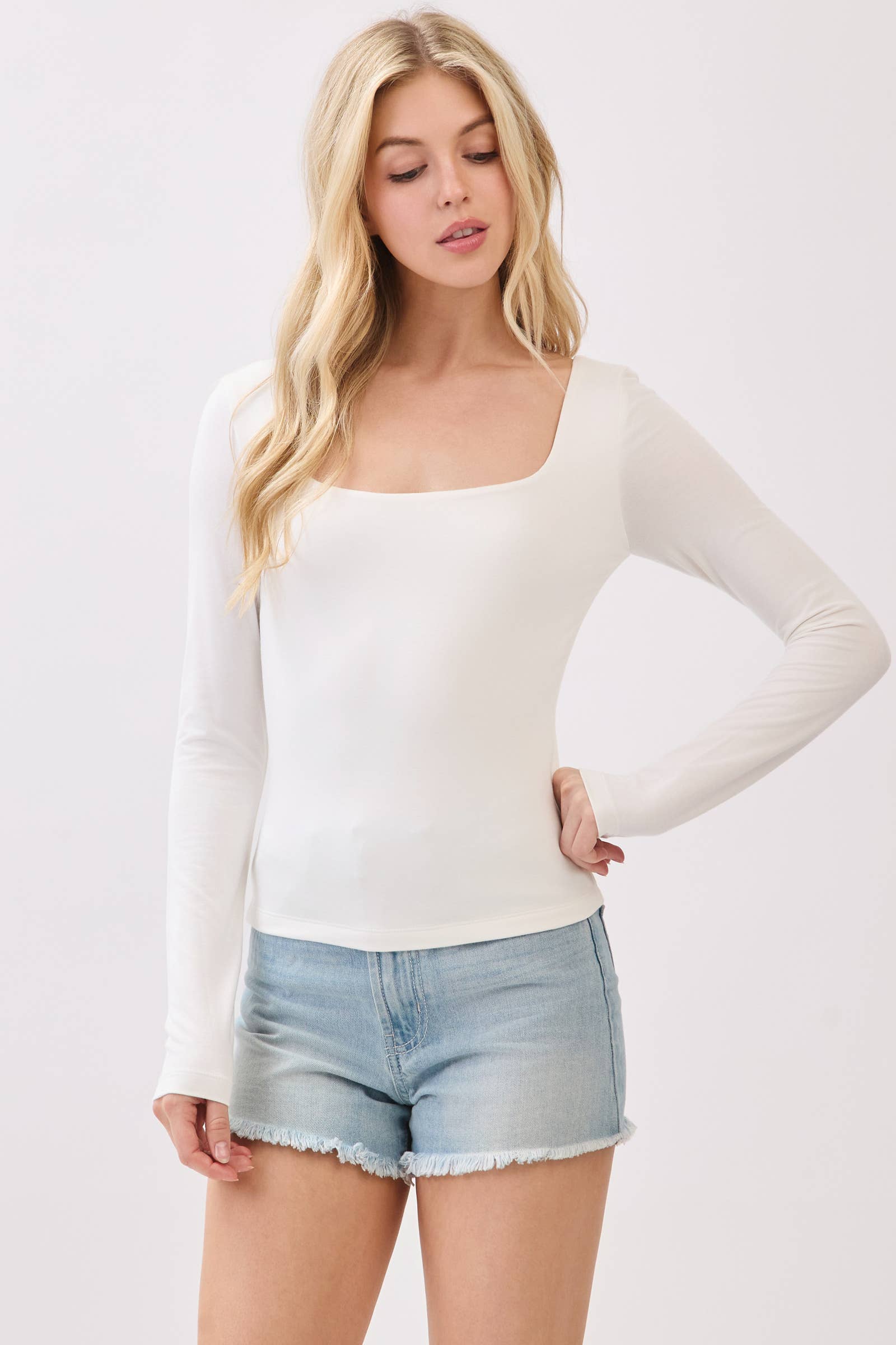 Final Touch - Wholesale Knit Top - Women's - Double Layer Square Neck Long Sleeve Top - VT1710913