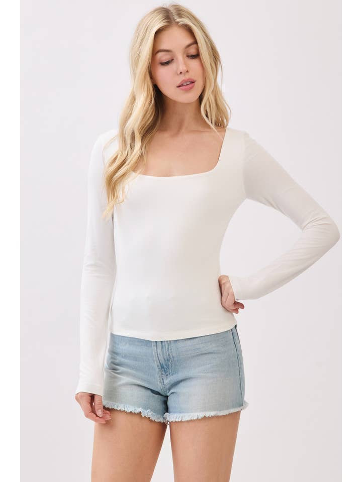 Final Touch - Wholesale Knit Top - Women's - Double Layer Square Neck Long Sleeve Top - VT1710913