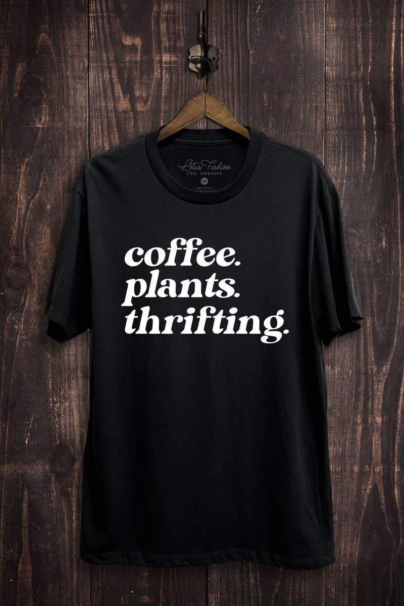 Lotus Fashion Collection - Wholesale Screen Printed T-Shirt - Women's - Coffee Plants Thrifting Graphic Top0