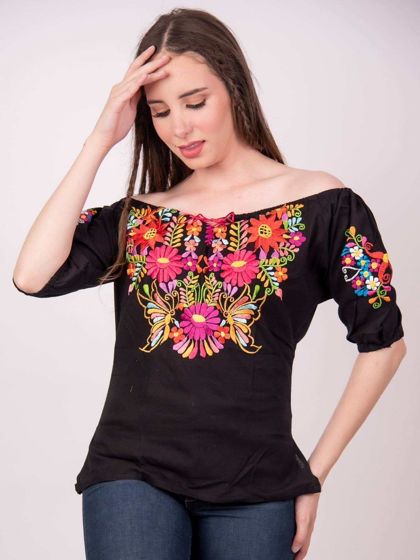 Tecali Embroidered Black Top for wholesale on Faire