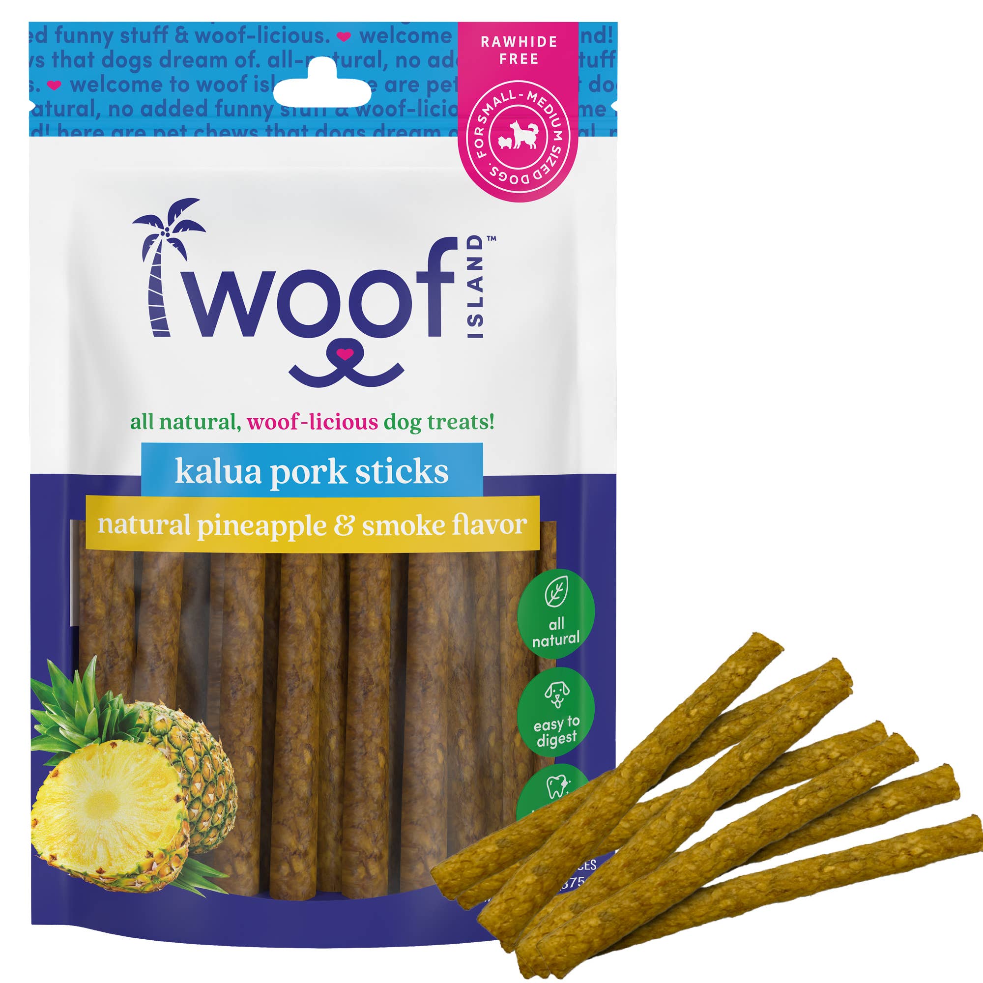 Woof Island – Engroshandel Godbid - Hund – Kalua-svinekødsstænger med naturlig ananas- og røgsmag 50 stk.6