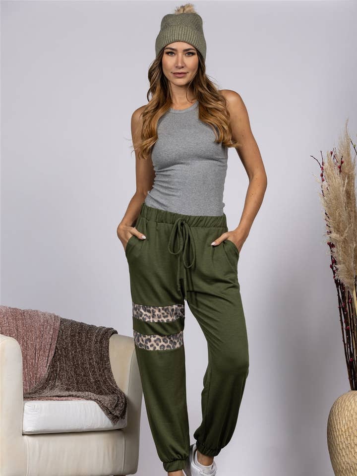OLIVE SOFT FLEECE JOGGER PANTS-SP1114 for wholesale by Stylish Wholesale