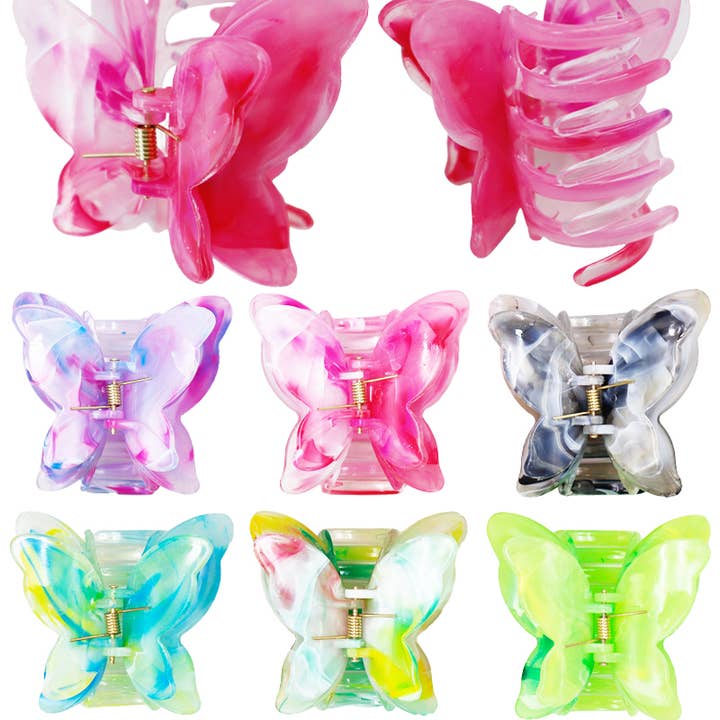 Cap Zone - Wholesale Hair Clip - Women's - Butterfly Glossy Marble Tie Dye Resin Hair Claw