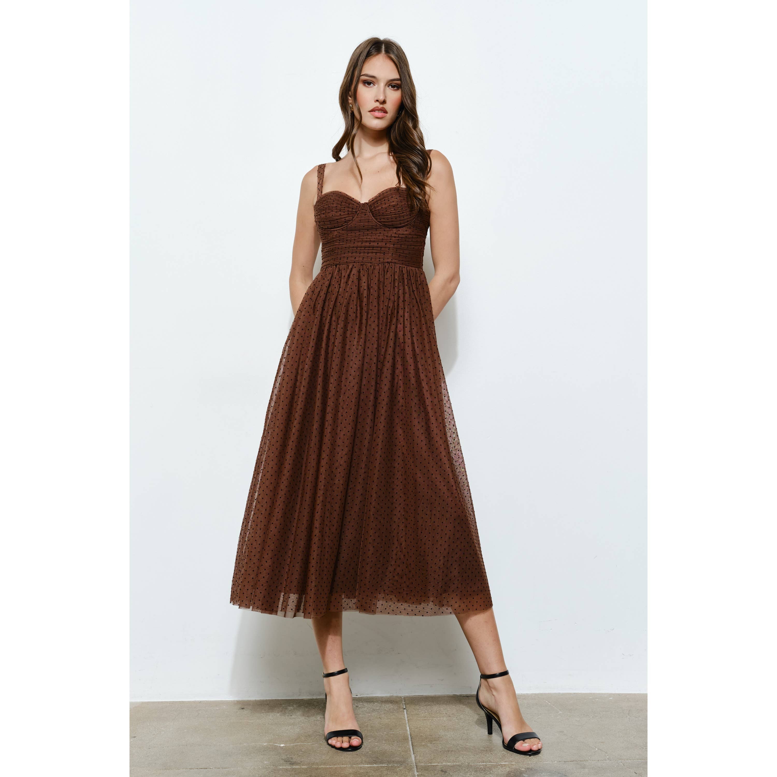 INA - Wholesale Dress - Women's - Polka Dot Tulle Bustier Midi Dress17