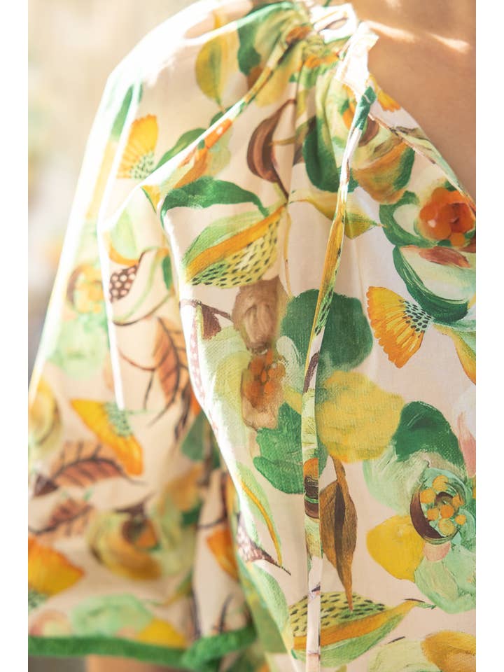 Green 35203 Fringe Detailed Loose Sleeve Floral Print Top for wholesale on Faire10