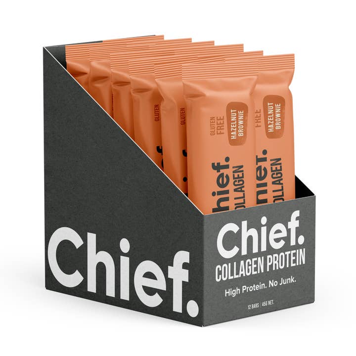 Collagen Protein Bar - Hazelnut Brownie (12 bars) for wholesale by Chief Nutrition USA
