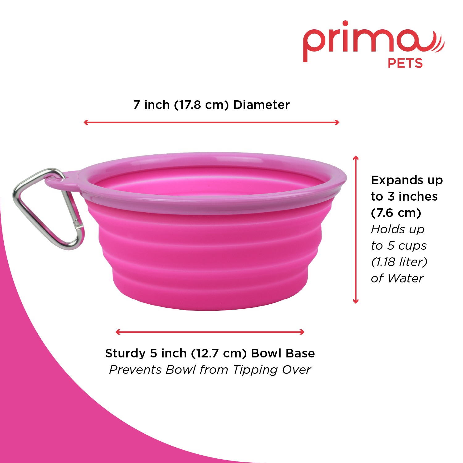 Prima Pets - Wholesale Pet Bowl - Cat/Dog - Large Collapsible Travel Dog Bowl - Pink1