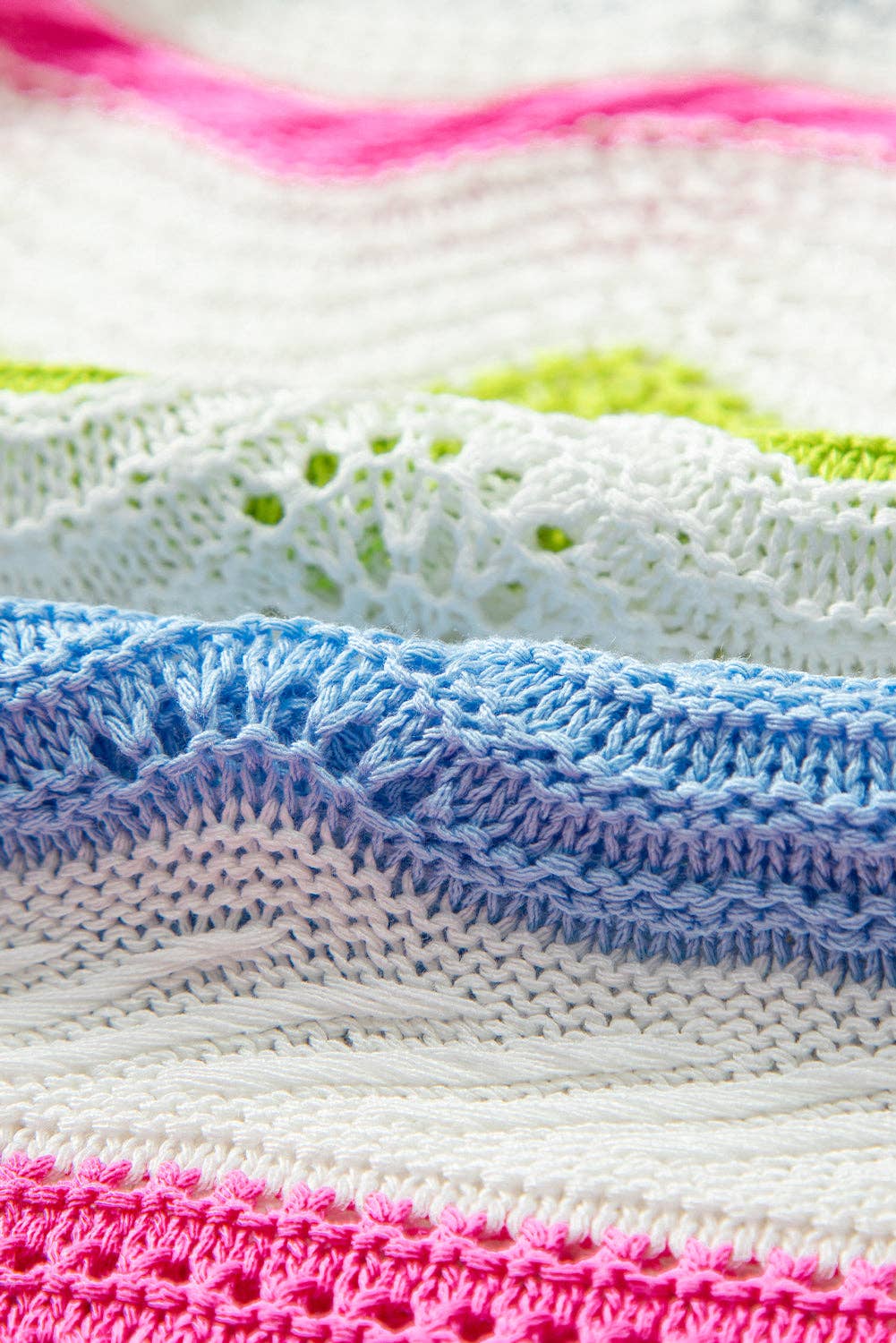 White Colorblock Crochet Knit Ruffled Short Sleeve Sweater Top for wholesale on Faire4