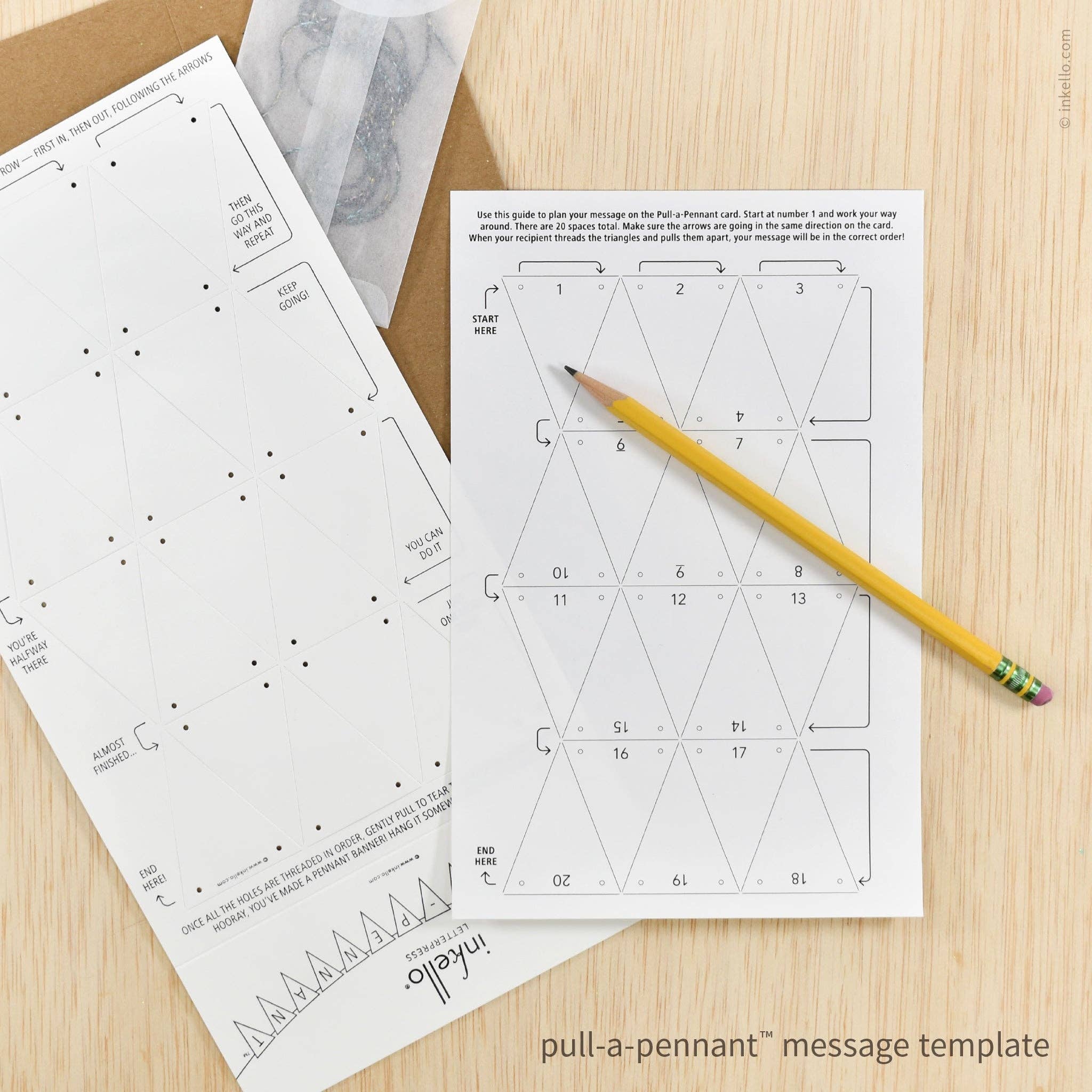 Inkello Letterpress - Vente Carte de vœux classique - Carte de vœux DIY Blank Pull-A-Pennant™ (#524)3