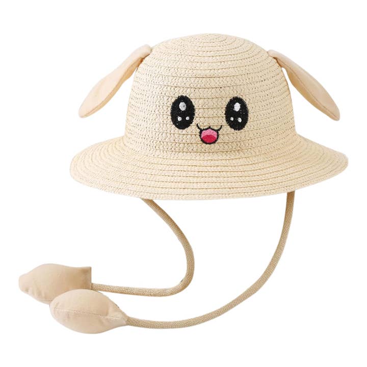 ASSORTED KIDS CARTOON FACE MOVING EAR STRAW BUCKET HAT 4201-9 (12PC) for wholesale on Faire