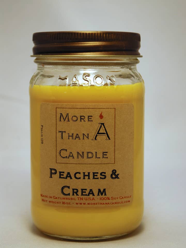 Peaches & Cream - 16 oz Mason Jar for wholesale by More Than Candle