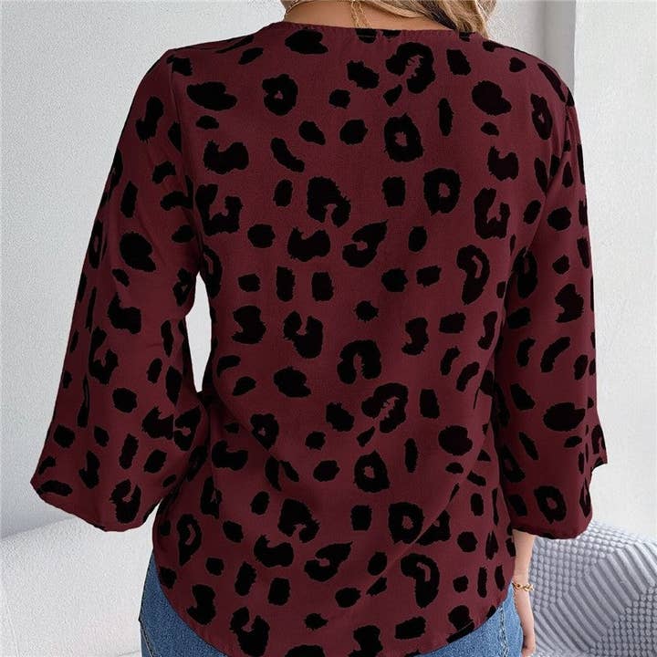 UZ Wholesale Store – wholesale Blus - Dam – Leopardmönstrad skjorta med knytband i midjan och klockärmar