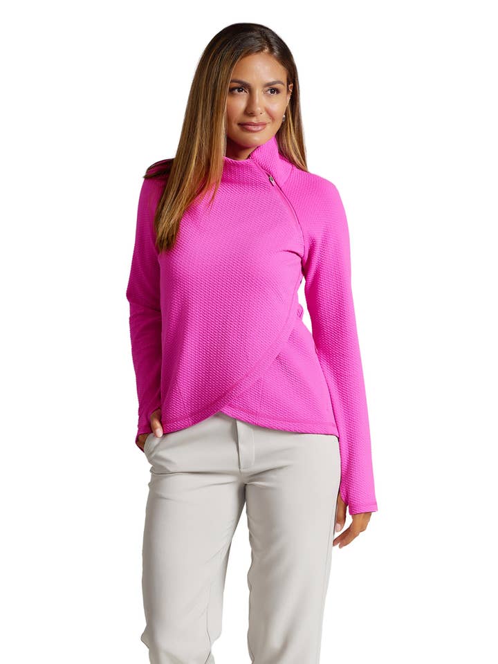 IBKÜL - Wholesale Sweatshirt - Women's - Solid Popcorn Stitch Asymmetrical Zip Pullover 2.07