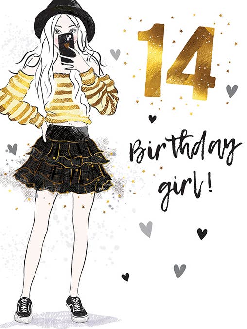 Ungdoms Fødselsdagskort, Alder 14P, Glam Pige for engroshandel hos Piccadilly Greetings