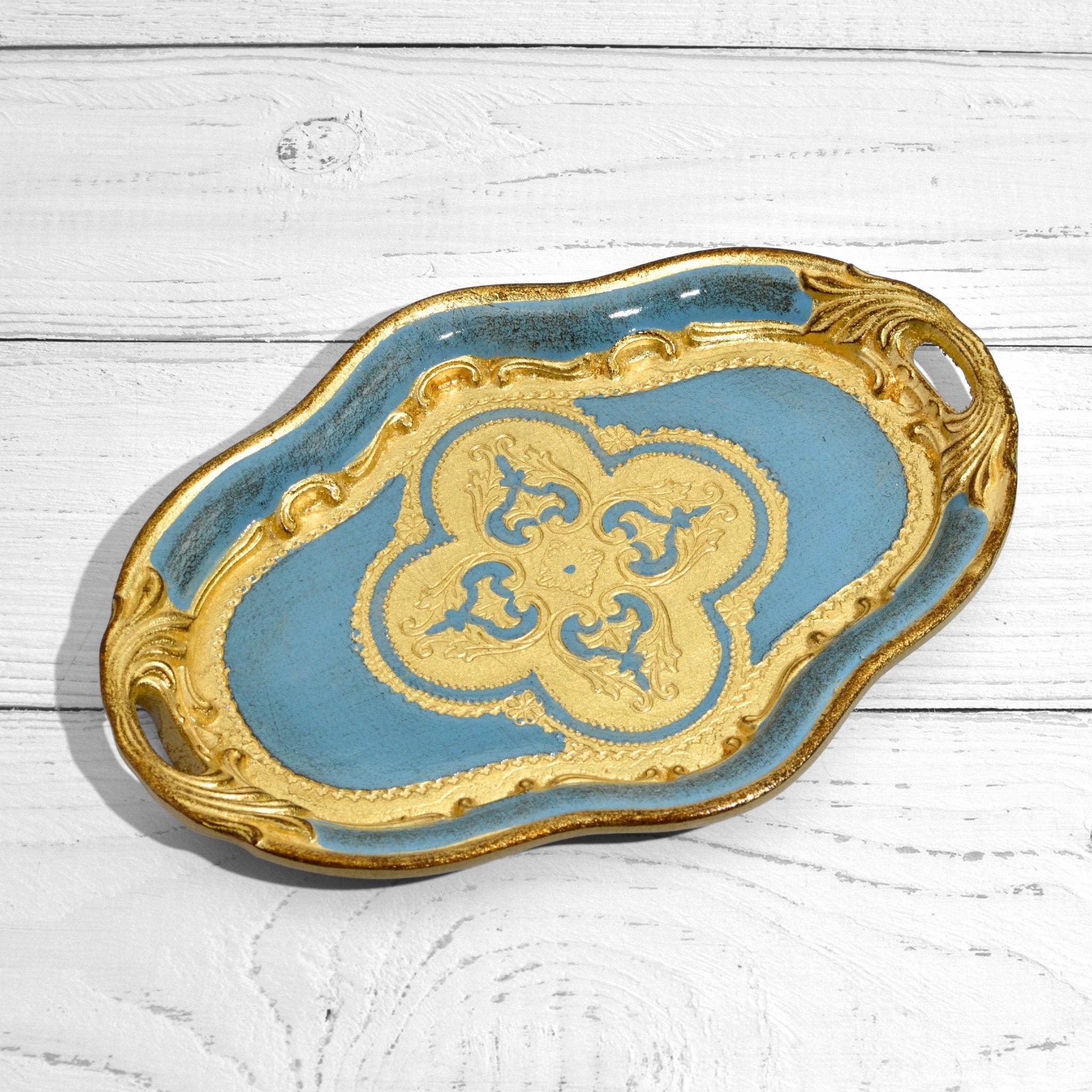 Via Graceffo - Venta al por mayor Bandejas decorativas - Bandeja ovalada pequeña de madera florentina con asas3