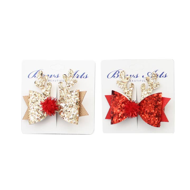 Reindeer Glitter Bow Clip for wholesale by Bows Arts