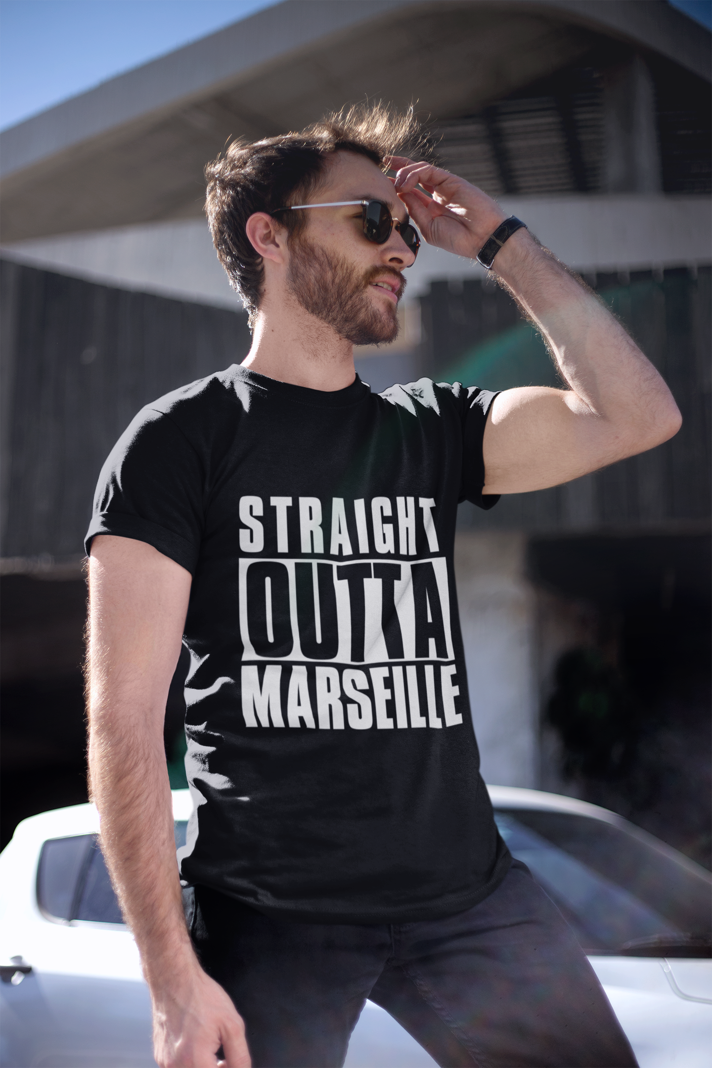 Schwarz Direkt aus Marseille, Herren T-Shirt mit Rundhalsausschnitt und kurzen Ärmeln für den Großhandel auf Faire1