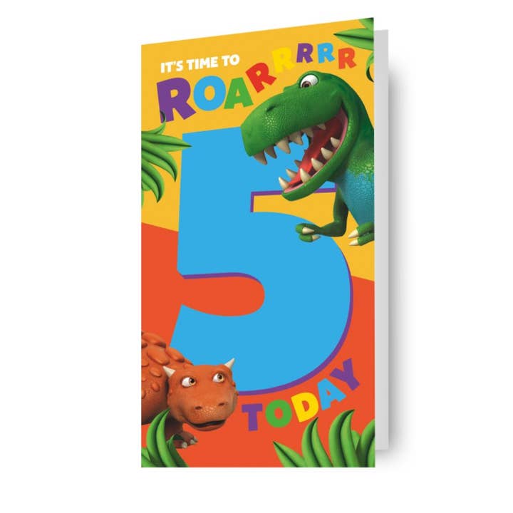 Dinosaur Roar Age 5 Sticker Birthday Card for wholesale by Danilo Promotions Ltd