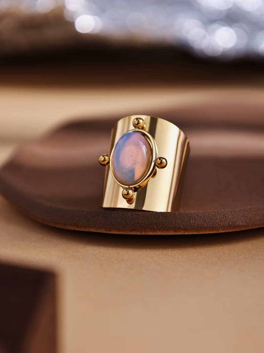 Revelari – wholesale Cocktail/statement ring – Gold Statement Ring with Opal Stone0