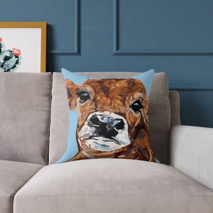 Blue Cava - Wholesale Throw/Decorative Pillow - Brown Cow Farmhouse Square Poly Canvas Throw Pillows8