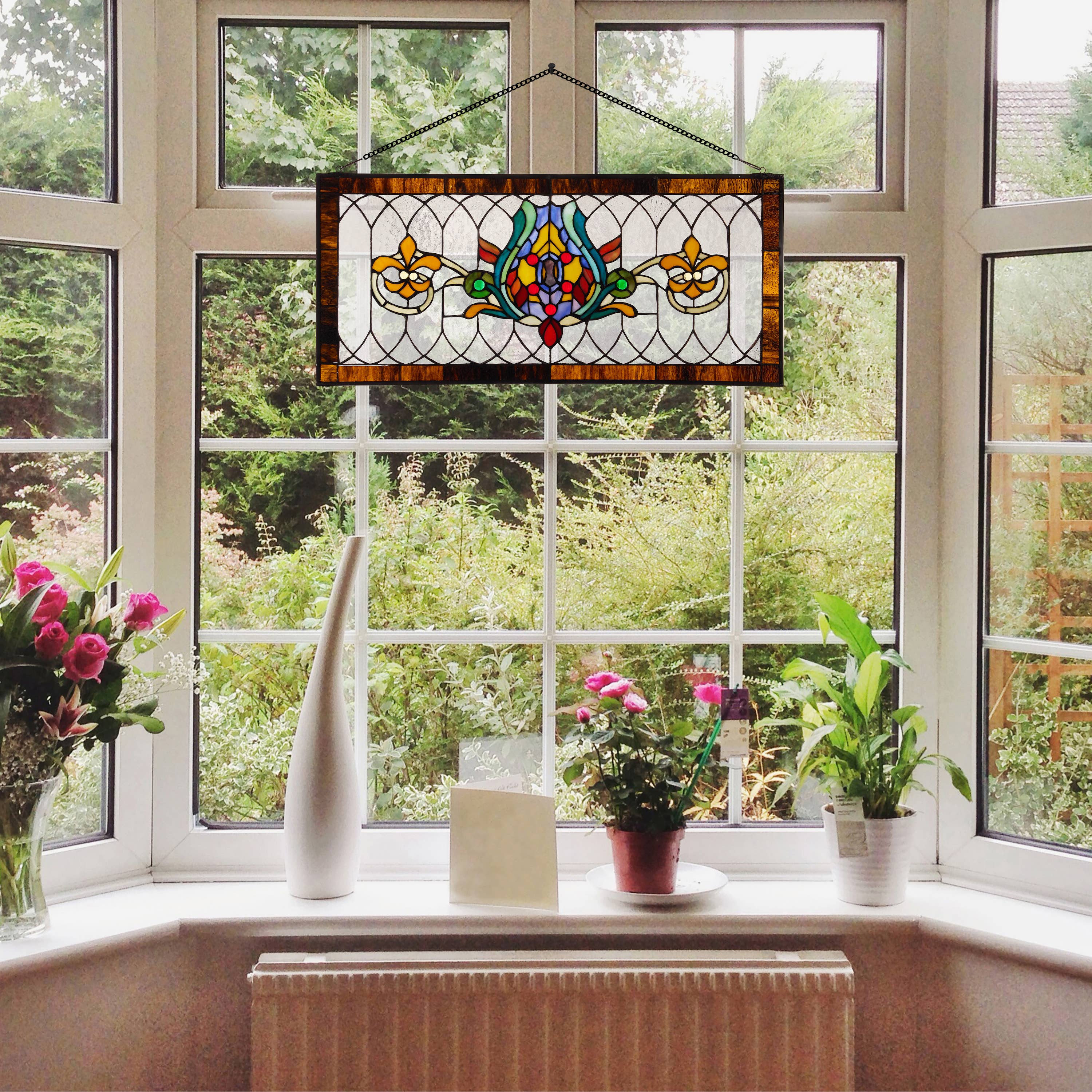 River of Goods - Wholesale Suncatcher - 30"L Fleur De Lis Victorian Stained Glass Pub Window Panel11