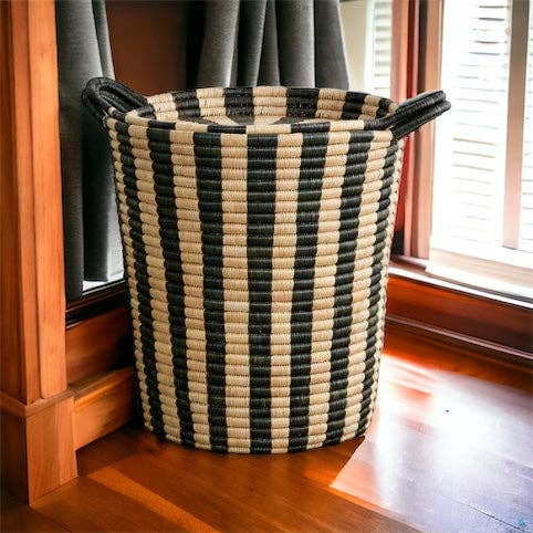 The African Home Goods - Wholesale Basket - Woven Basket: Ineke Black and Tan Striped Basket4