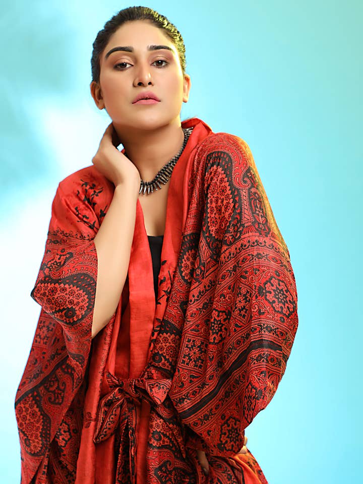 Studio Swiatlo - Wholesale Kaftan - Women's - Silk Saree Kaftan Dress - Orange Tones1