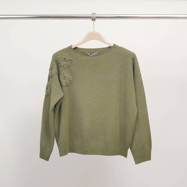 Relief flower pullover on shoulder in soft knit – DSY9452 for wholesale by Cecile Wang