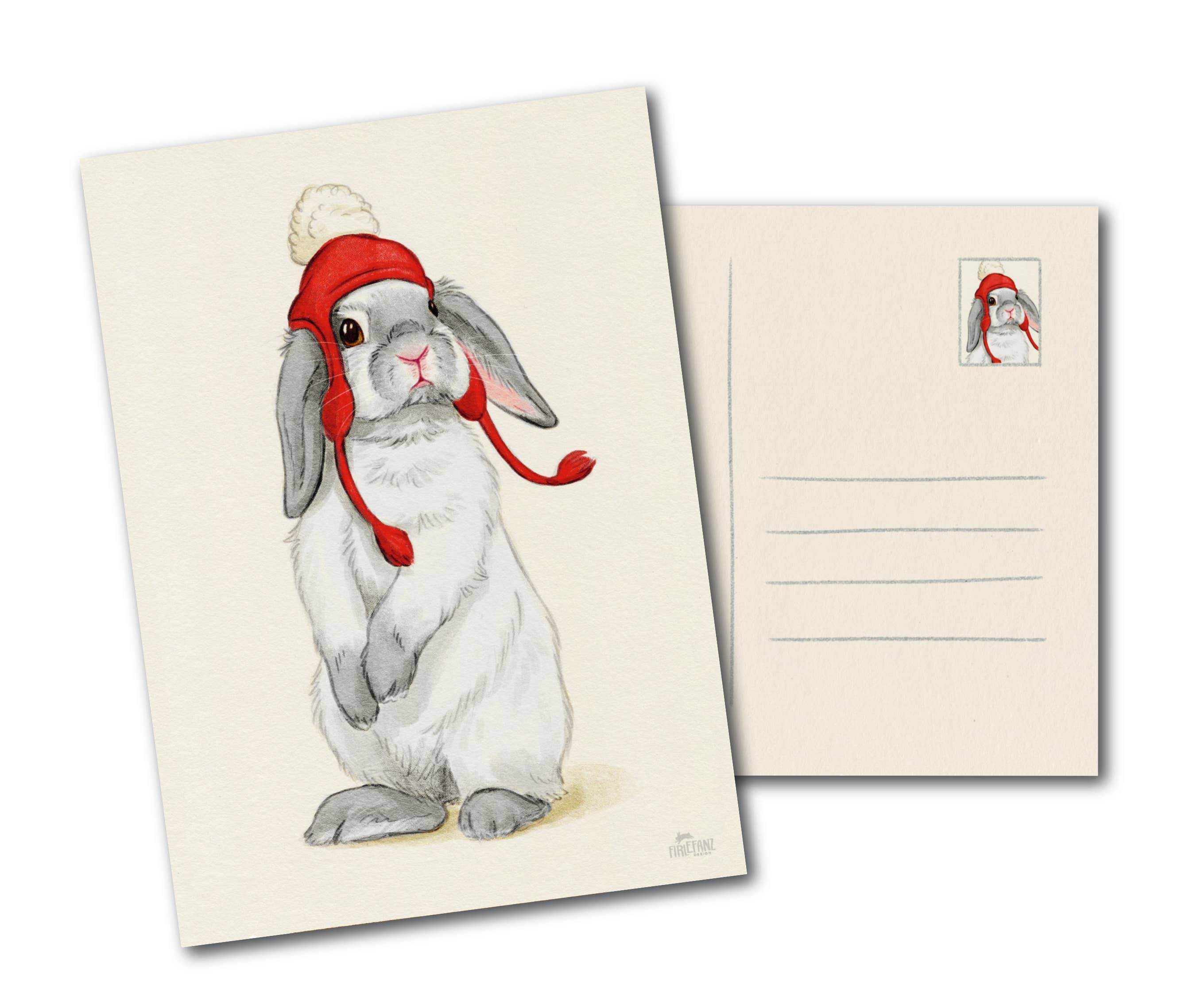 Firlefanz Design – Großhandel Postkarten – Postkarte „Hase mit Wollmütze“1