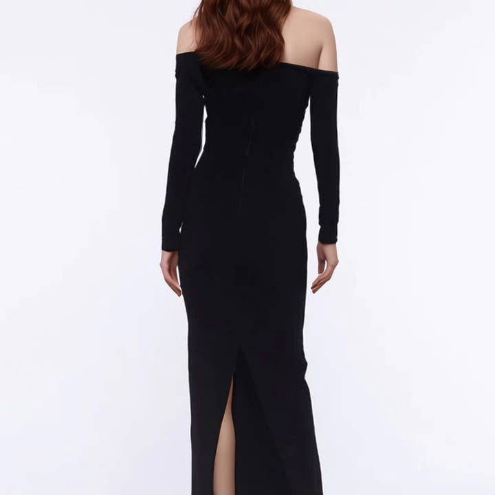 Black SY475 Elegant Floral Tube Top Backless Slit Dress for Women for wholesale on Faire3