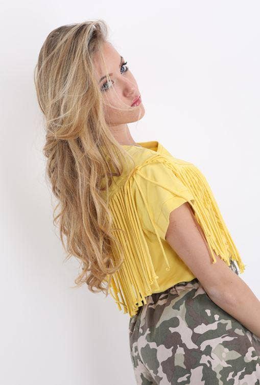 JASPER Mode - Venta al por mayor Camiseta - Mujer - Camiseta de algodón con flecos estilo vaquero0